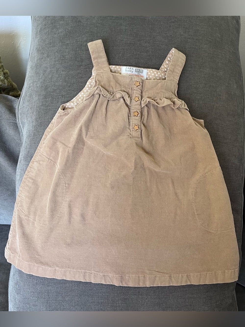 Zara Tan Corduroy Pinafore Dress with Star Buttons